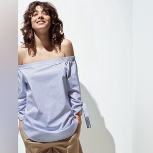 BABATON Malik Off the Shoulder Striped 100% Cotton Blouse | Small |